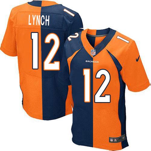 Denver Broncos #12 Paxton Lynch Orange/Navy Blue Men's Stitched Elite Split Jersey Men's