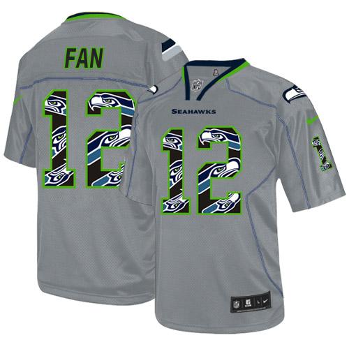 Seahawks #12 Fan New Lights Out Grey Men's Stitched Elite Jersey
