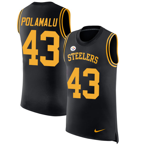 Steelers #43 Troy Polamalu Black Team Color Men's Stitched Limited Rush Tank Top Jersey
