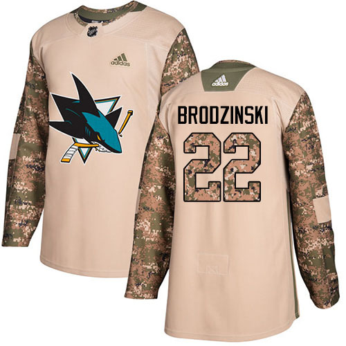 Adidas San Jose Sharks #22 Jonny Brodzinski Camo Authentic 2017 Veterans Day Stitched Jersey Men's