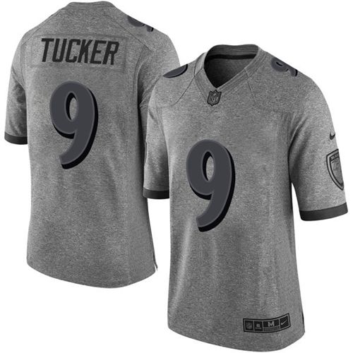 Ravens #9 Justin Tucker Gray Men's Stitched Limited Gridiron Gray Jersey