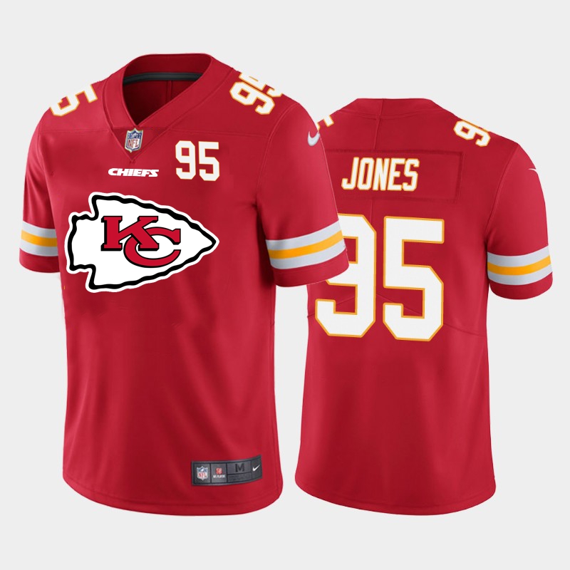 Kansas City Chiefs #95 Chris Jones Red Men's Big Team Logo Player Vapor Limited Jersey