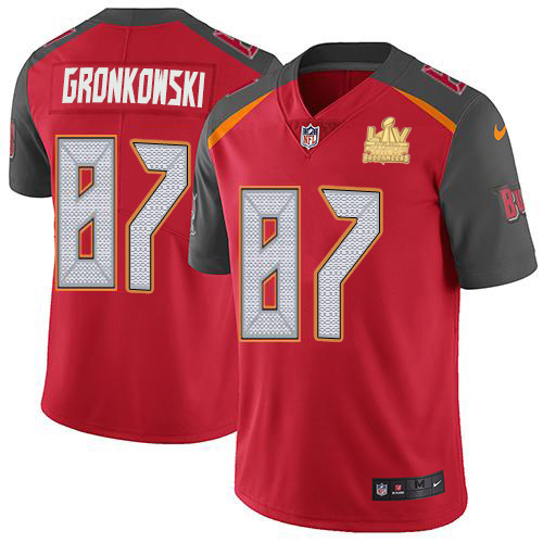 Buccaneers #87 Rob Gronkowski Red Team Color Men's Super Bowl LV Champions Patch Vapor Untouchable Limited Jersey