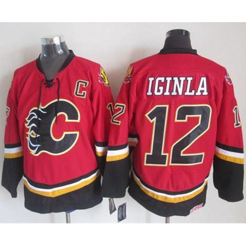 Calgary Flames #12 Jarome Iginla Red/Black CCM Throwback Stitched Jersey Men's