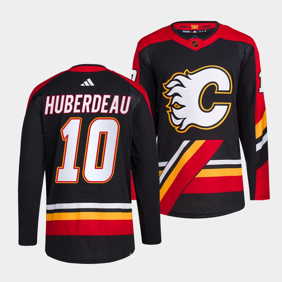 Calgary Flames #10 Jonathan Huberdeau Men's adidas Reverse Retro 2.0 Authentic Player Jersey - Black