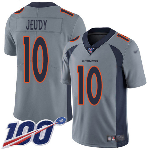 Broncos #10 Jerry Jeudy Gray Men's Stitched Limited Inverted Legend 100th Season Jersey