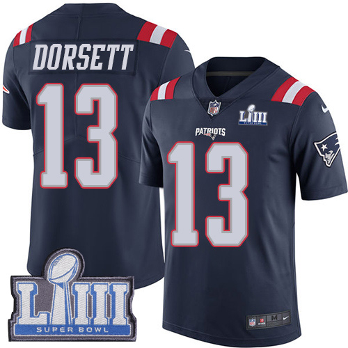 New England Patriots #13 Phillip Dorsett Navy Blue Super Bowl LIII Bound Youth Stitched Limited Rush Jersey Youth