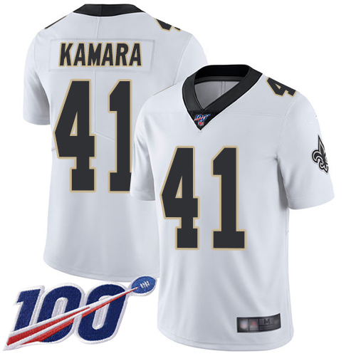Saints #41 Alvin Kamara White Youth Stitched 100th Season Vapor Limited Jersey
