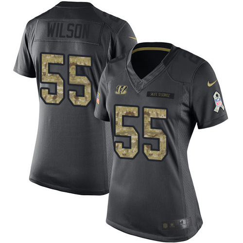 Cincinnati Bengals #55 Logan Wilson Black Women's Stitched Limited 2016 Salute to Service Jersey Womens