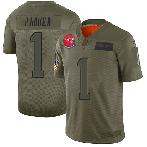 Patriots #1 DeVante Parker Camo Men's Stitched Limited 2019 Salute To Service Jersey