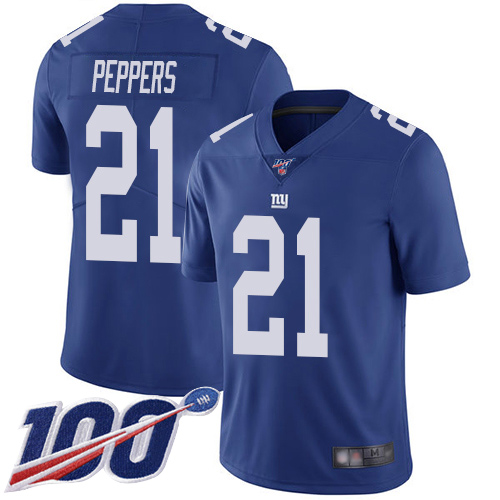 New York Giants #21 Jabrill Peppers Royal Blue Team Color Men's Stitched 100th Season Vapor Limited Jersey Men's