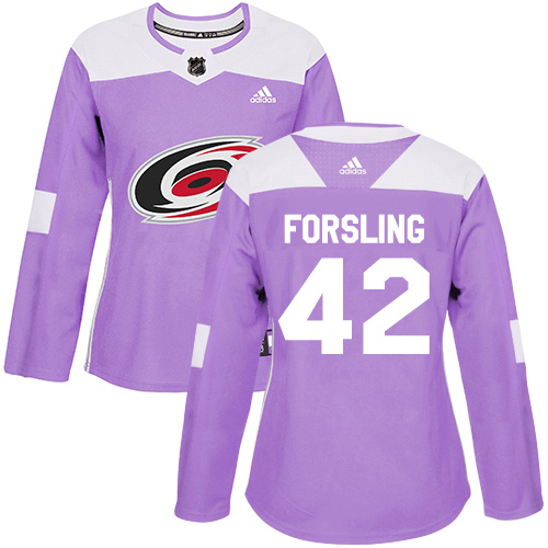 Adidas Carolina Hurricanes #42 Gustav Forsling Purple Authentic Fights Cancer Women's Stitched Jersey Womens