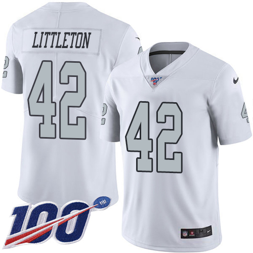 Las Vegas Raiders #42 Cory Littleton White Men's Stitched Limited Rush 100th Season Jersey Men's