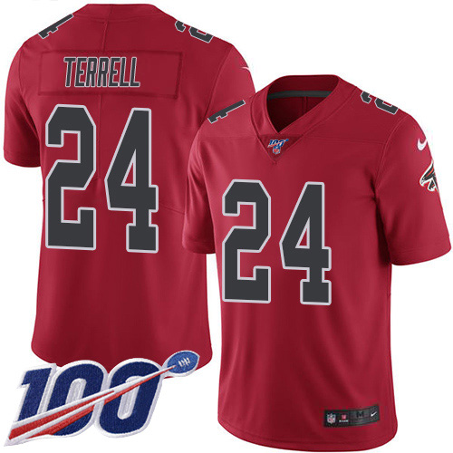 Atlanta Falcons #24 A.J. Terrell Red Youth Stitched Limited Rush 100th Season Jersey Youth