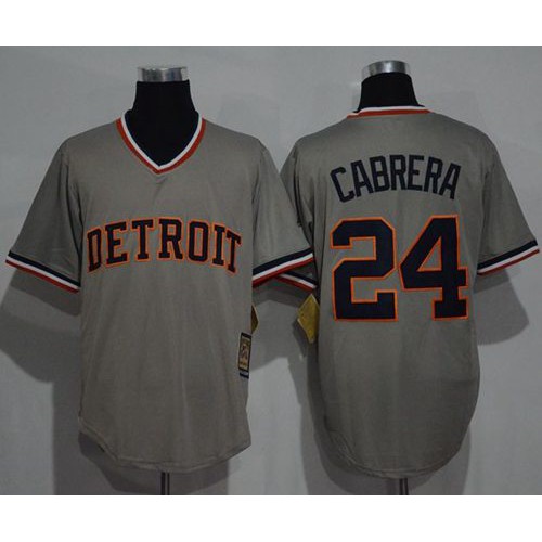 Detroit Tigers #24 Miguel Cabrera Grey Cooperstown Throwback Stitched Jersey Men's