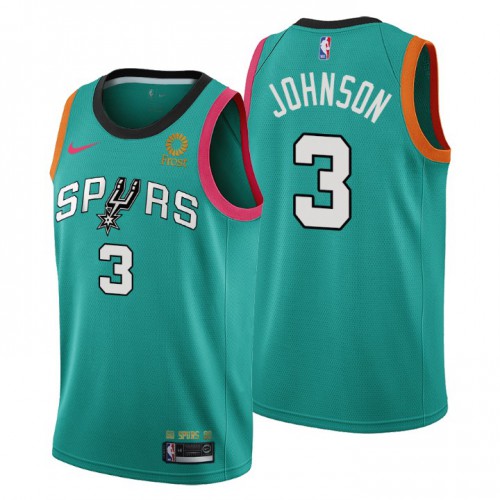 San Antonio Spurs #3 Keldon Johnson Mens 2022-23 City Edition Jersey - Cherry Blossom Teal Mens