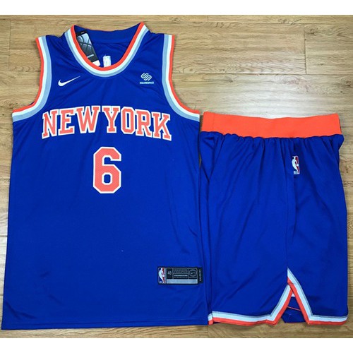 New York Knicks #6 Kristaps Porzingis Blue A Set Youth Swingman Icon Edition Jersey Youth