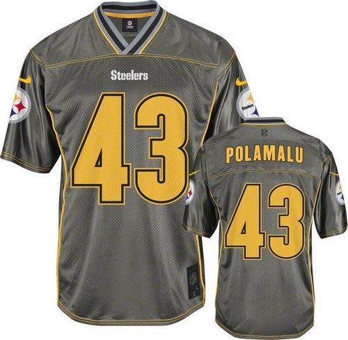 Steelers #43 Troy Polamalu Grey Youth Stitched Elite Vapor Jersey