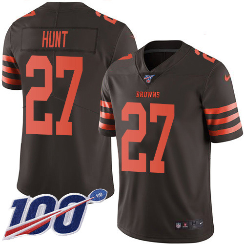 Cleveland Browns #27 Kareem Hunt Brown Youth Stitched Limited Rush 100th Season Jersey Youth