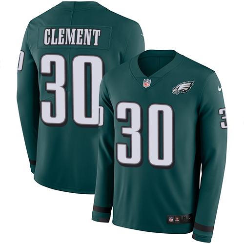 Philadelphia Eagles #30 Corey Clement Midnight Green Team Color Men's Stitched Limited Therma Long Sleeve Jersey Men's
