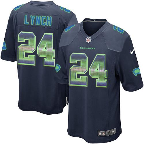 Seattle Seahawks #24 Marshawn Lynch Steel Blue Team Color Men's Stitched Limited Strobe Jersey Men's