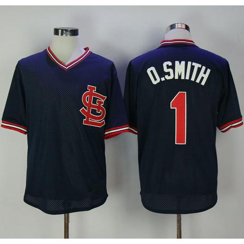 Mitchell And Ness 1994 St.Louis Cardinals #1 Ozzie Smith Navy Blue Throwback Stitched Jersey Men's