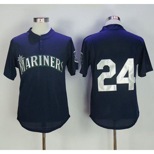 Mitchell And Ness 1995 Seattle Mariners #24 Ken Griffey Navy Blue Throwback Stitched Jersey Men's