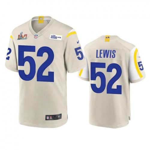 Los Angeles Los Angeles Rams #52 Terrell Lewis Men's Super Bowl LVI Patch Game Jersey - Bone Men's