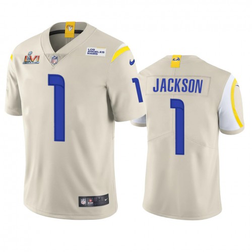 Los Angeles Los Angeles Rams #1 Desean Jackson Men's Super Bowl LVI Patch Vapor Limited Jersey - Bone Men's