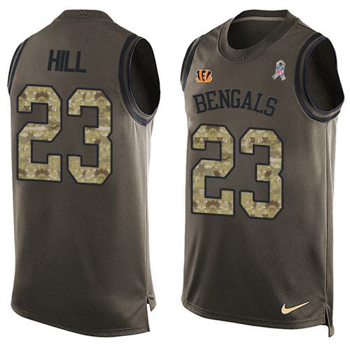 Bengals #23 Daxton Hill Green Men's Stitched Limited Salute To Service Tank Top Jersey