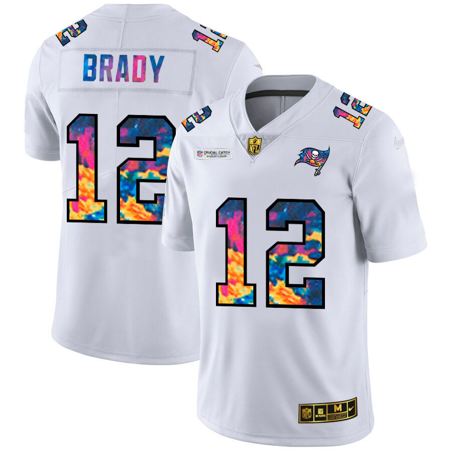 Tampa Bay Buccaneers #12 Tom Brady Men's White Multi-Color 2020 Crucial Catch Limited Jersey