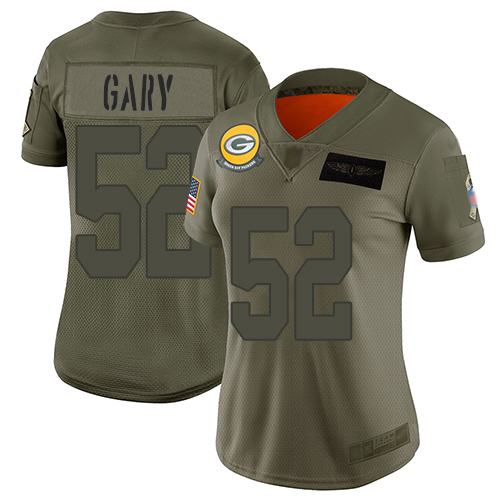 Green Bay Packers #52 Rashan Gary Camo Women's Stitched Limited 2019 Salute to Service Jersey Womens