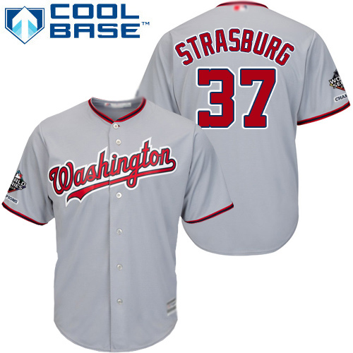 Washington Nationals #37 Stephen Strasburg Grey Cool Base 2019 World Series Champions Stitched Youth Jersey Youth