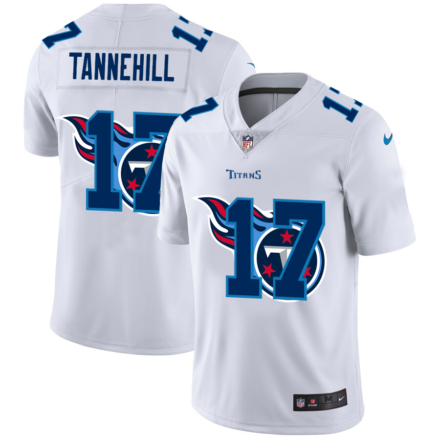 Tennessee Titans #17 Ryan Tannehill White Men's Team Logo Dual Overlap Limited Jersey