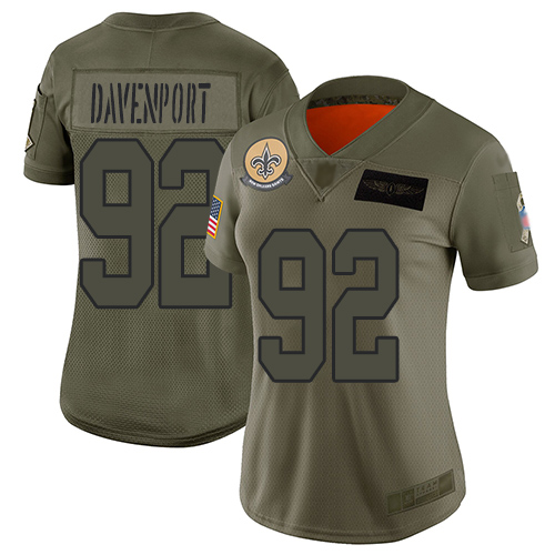 New Orleans Saints #92 Marcus Davenport Camo Women's Stitched Limited 2019 Salute to Service Jersey Womens