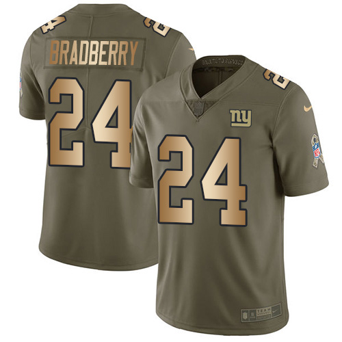 New York Giants #24 James Bradberry Olive/Gold Youth Stitched Limited 2017 Salute To Service Jersey Youth