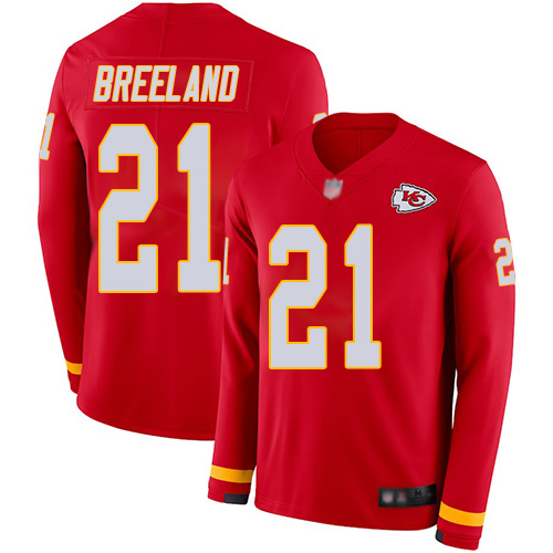 Men's Kansas City Chiefs #21 Bashaud Breeland Red Team Color Men's Stitched Limited Therma Long Sleeve Jersey Men's