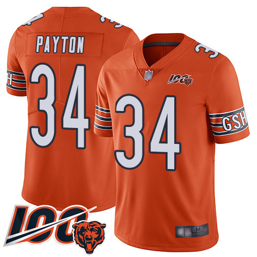 Bears #34 Walter Payton Orange Youth Stitched Limited Rush 100th Season Jersey