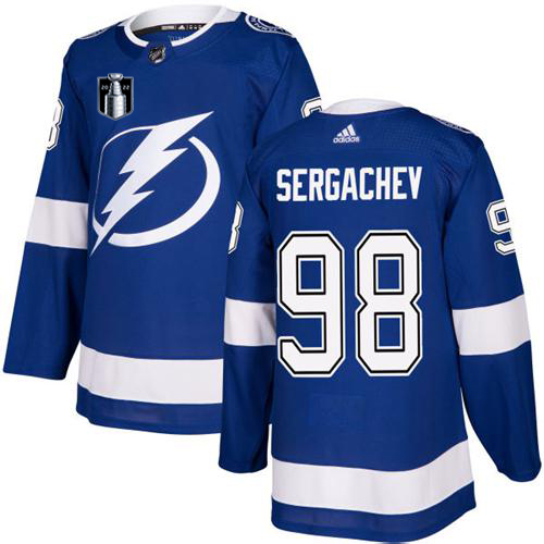 Adidas Tampa Bay Lightning #98 Mikhail Sergachev Blue 2022 Stanley Cup Final Patch Home Authentic Stitched Jersey Men's