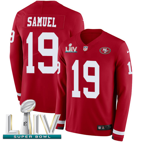 49ers #19 Deebo Samuel Red Super Bowl LIV 2020 Team Color Youth Stitched Limited Therma Long Sleeve Jersey