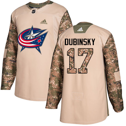 Adidas Columbus Blue Jackets #17 Brandon Dubinsky Camo Authentic 2017 Veterans Day Stitched Youth Jersey Youth