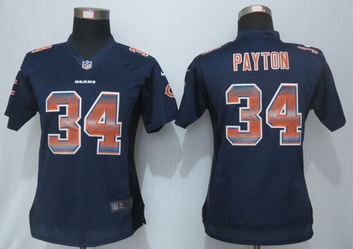 Bears #34 Walter Payton Navy Blue Team Color Women's Stitched Elite Strobe Jersey