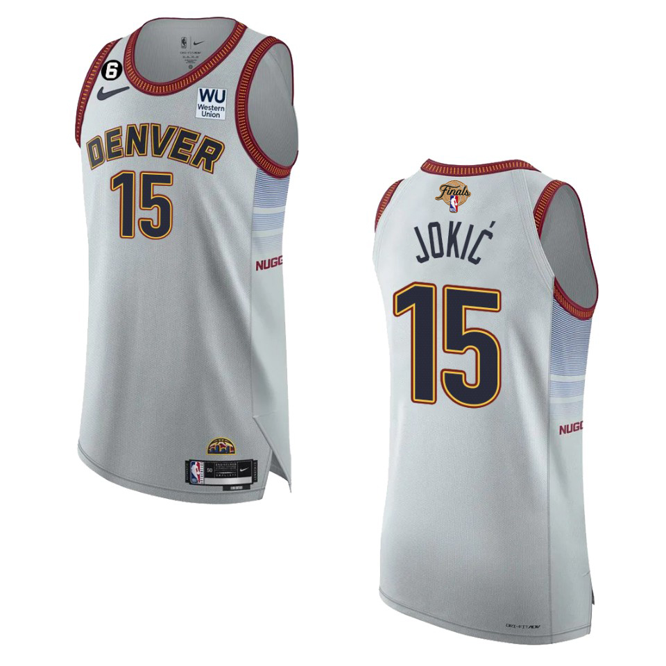 Denver Nuggets #15 Nikola Jokic Silver 2023 Finals Patch Authentic Jersey - City Edition