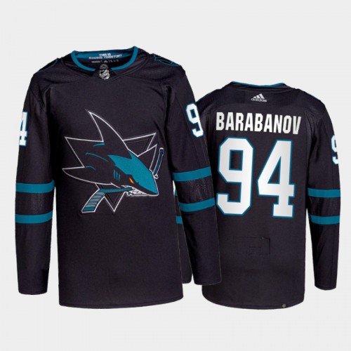Adidas San Jose Sharks #94 Alexander Barabanov Men's 2021-22 Alternate Authentic Jersey - Black Men's