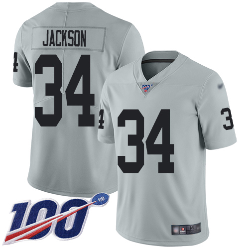 Raiders #34 Bo Jackson Silver Men's Stitched Limited Inverted Legend 100th Season Jersey