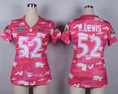 Ravens #52 Ray Lewis Pink Women's Stitched Elite Camo Fashion Jersey