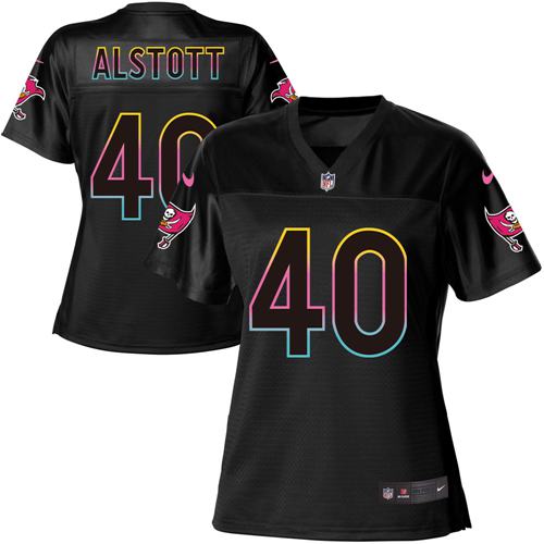Buccaneers #40 Mike Alstott Black Women's Fashion Game Jersey