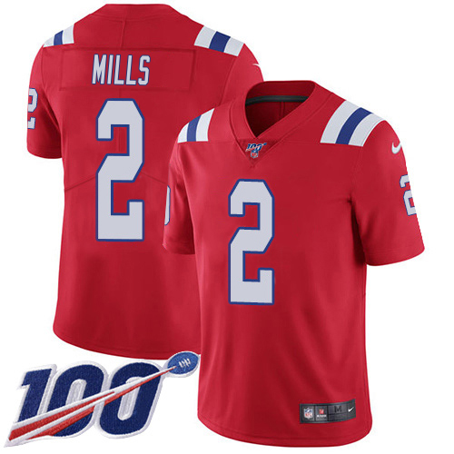 Patriots #2 Jalen Mills Red Alternate Men's Stitched 100th Season Vapor Limited Jersey