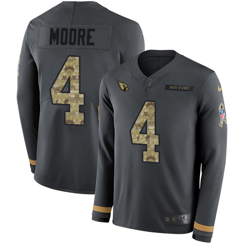 Cardinals #4 Rondale Moore Anthracite Salute To Service Youth Stitched Limited Therma Long Sleeve Jersey