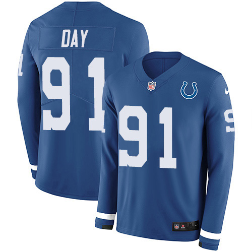 Indianapolis Colts #91 Sheldon Day Royal Blue Team Color Youth Stitched Limited Therma Long Sleeve Jersey Youth